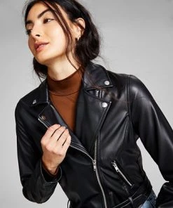 And Now This Women's Belted Faux-Leather Moto Jacket -CeCe cloth-shop 22595903 fpx
