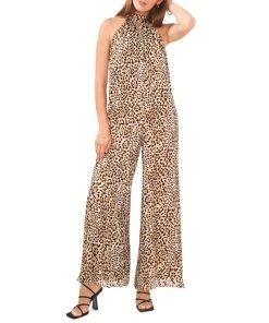 Vince Camuto Women's Animal-Print Halter Wide-Leg Jumpsuit