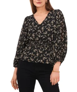 Vince Camuto Women's Printed Smocked-Waist Balloon-Sleeve Top