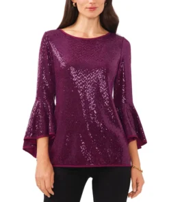 Vince Camuto Metallic Knit Flutter Sleeve Top