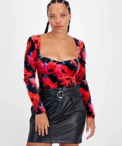 Bar III Women's Floral-Print Square-Neck Velvet Bodysuit, Created For Macy's 7 Bar III Women's Floral-Print Square-Neck Velvet Bodysuit, Created For Macy's -CeCe cloth-shop 22600574 fpx