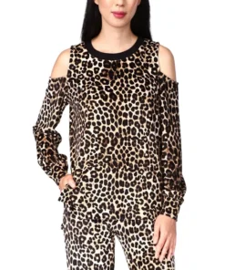 Michael Kors Women's Cheetah Cold-Shoulder Top