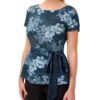 Adrianna Papell Women's Metallic Floral-Print Belted Top