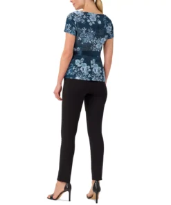 Adrianna Papell Women's Metallic Floral-Print Belted Top -CeCe cloth-shop 22630238 fpx