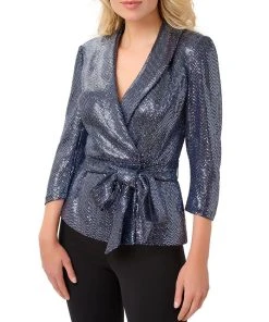 Adrianna Papell Women's Metallic Knit Wrap Top