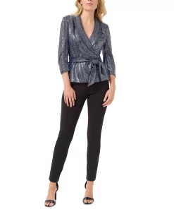 Adrianna Papell Women's Metallic Knit Wrap Top -CeCe cloth-shop 22630285 fpx