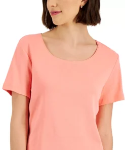 Karen Scott Hort Sleeve Scoop Neck Top, Created For Macy's -CeCe cloth-shop 22630592 fpx