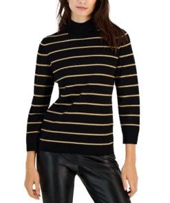 Anne Klein Women's Striped 3/4-Sleeve Mock-Neck Top
