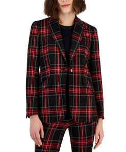 Anne Klein Women's Plaid One-Button Jacket
