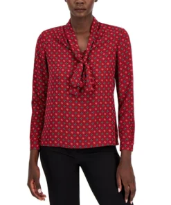 Anne Klein Women's Printed Satin-Twill Tie-Neck Blouse
