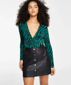 Bar III Women's V-Neck Zebra-Print Bodysuit, Created For Macy's