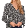 CeCe Women's Long-Sleeve V-Neck Tie-Cuff Blouse
