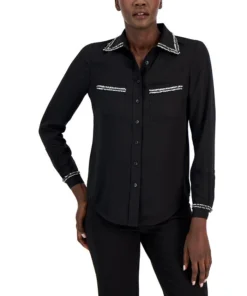 Anne Klein Women's Contrast-Trim Button-Front Top