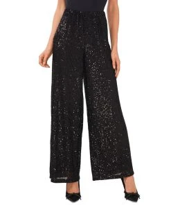CeCe Women's Pull-On Elastic-Waist Wide-Leg Sequin Pants