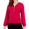JM Collection Women's Zip-Front Ruched Top, Created For Macy's