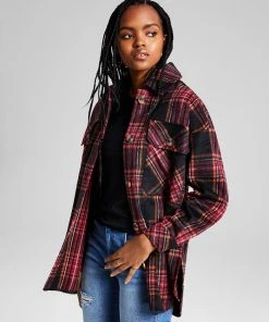 And Now This Women's Oversized Plaid-Print Long-Sleeve Shacket