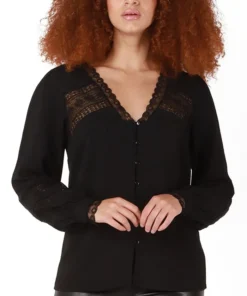 Black Tape Women's Long-Sleeve Lace-Insert Jacquard Blouse