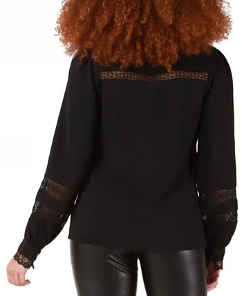 Black Tape Women's Long-Sleeve Lace-Insert Jacquard Blouse 2 Black Tape Women's Long-Sleeve Lace-Insert Jacquard Blouse - Image 2