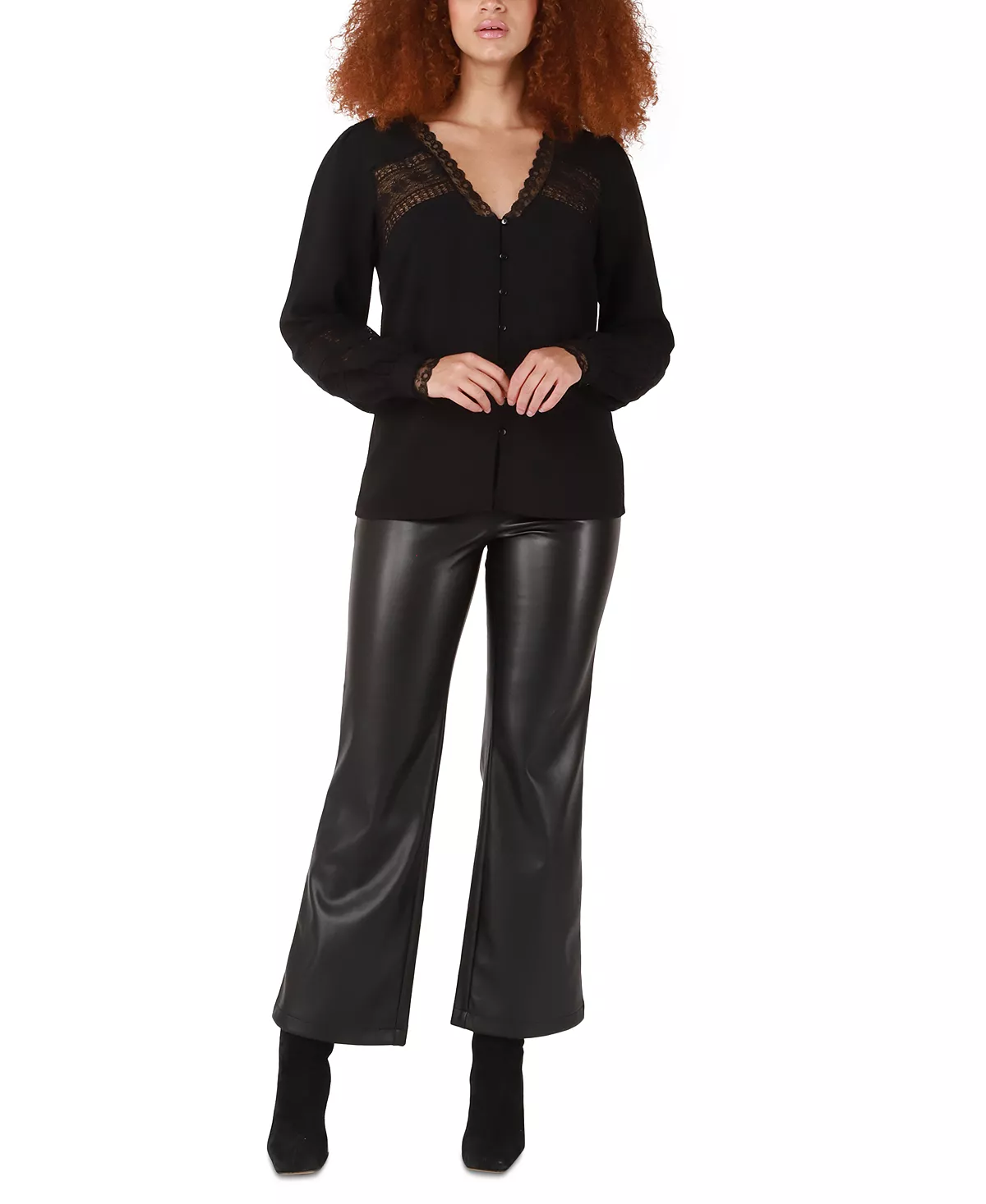 Black Tape Women's Long-Sleeve Lace-Insert Jacquard Blouse 3 Black Tape Women's Long-Sleeve Lace-Insert Jacquard Blouse - Image 3