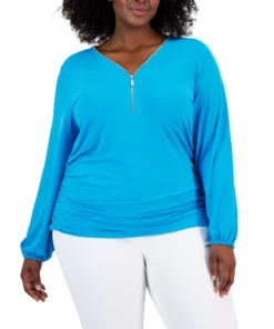 JM Collection Women's Zip-Front Ruched Top, Created For Macy's -CeCe cloth-shop 22717998 fpx