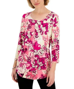 JM Collection Women's Washed Tapestry Floral-Print Top, Created For Macy's