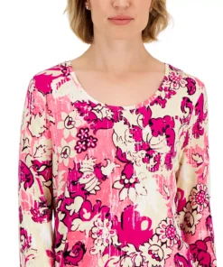 JM Collection Women's Washed Tapestry Floral-Print Top, Created For Macy's -CeCe cloth-shop 22718143 fpx