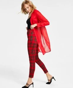 Bar III Women's Plaid High Rise Pull-On Leggings, Created For Macy's -CeCe cloth-shop 22719834 fpx