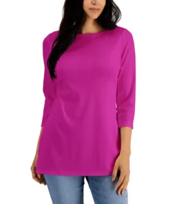 Karen Scott Boat-Neck 3/4-Sleeve Top, Created For Macy's -CeCe cloth-shop 22721870 fpx