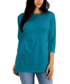 Karen Scott Boat-Neck 3/4-Sleeve Top, Created For Macy's -CeCe cloth-shop 22721873 fpx
