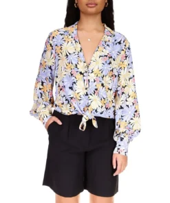 Sanctuary Women's Floral Tie-Front V-Neck Blouse
