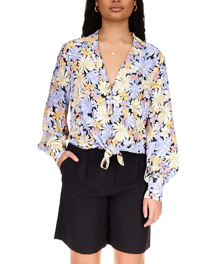 Sanctuary Women's Floral Tie-Front V-Neck Blouse 1 Sanctuary Women's Floral Tie-Front V-Neck Blouse