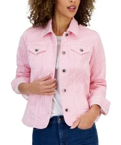 Charter Club Women's Striped Denim Trucker Jacket, Created For Macy's