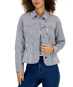 Charter Club Women's Striped Denim Trucker Jacket, Created For Macy's -CeCe cloth-shop 22722784 fpx