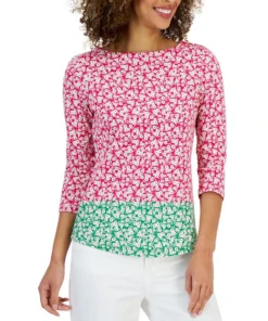 Charter Club Women's Colorblocked Boat-Neck 3/4-Sleeve Top, Created For Macy's