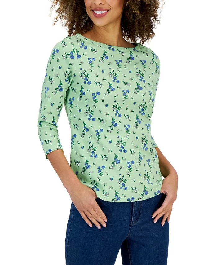 Charter Club Women's Floral Boat-Neck 3/4-Sleeve Top, Created For Macy's 1 Charter Club Women's Floral Boat-Neck 3/4-Sleeve Top, Created For Macy's