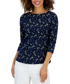 Charter Club Women's Floral Boat-Neck 3/4-Sleeve Top, Created For Macy's 10 Charter Club Women's Floral Boat-Neck 3/4-Sleeve Top, Created For Macy's -CeCe cloth-shop 22722884 fpx