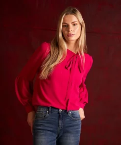 CeCe Women's Solid Long Sleeve Tie-Neck Puff-Sleeve Blouse -CeCe cloth-shop 22724024 fpx