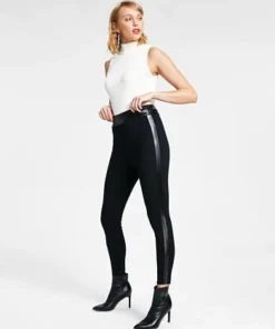 Bar III Women's Faux Leather Trim Pull-On Leggings, Created For Macy's -CeCe cloth-shop 22724805 fpx