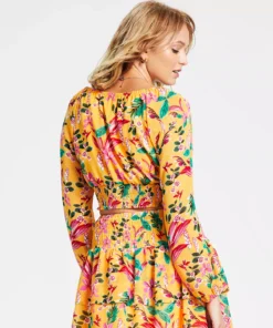 Bar III Women's Printed Long-Sleeve Scoop-Neck Top, Created For Macy's -CeCe cloth-shop 22725161 fpx