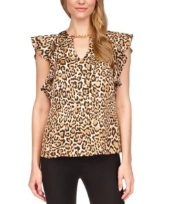 Michael Kors Women's Wildcat Printed Ruffled Top