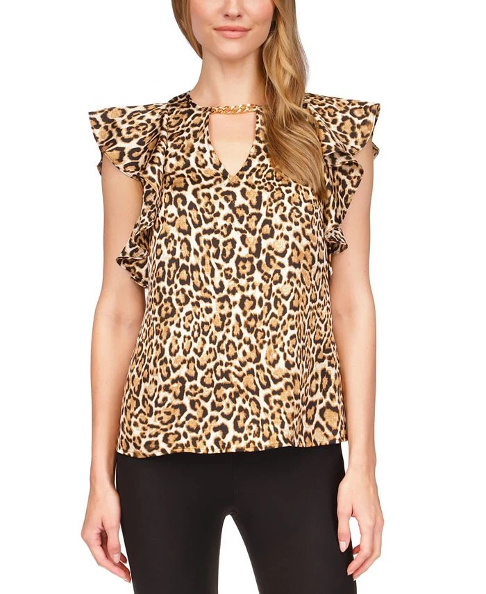 Michael Kors Women's Wildcat Printed Ruffled Top 1 Michael Kors Women's Wildcat Printed Ruffled Top