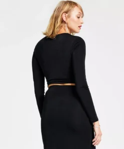Bar III Women's Cropped Crossover-Front Long-Sleeve Top, Created For Macy's 6 Bar III Women's Cropped Crossover-Front Long-Sleeve Top, Created For Macy's -CeCe cloth-shop 22732258 fpx