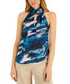 Anne Klein Women's Satin Printed Twist-Neck Halter Top