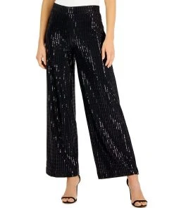 Anne Klein Women's Linear-Shine Pull-On Wide-Leg Pants