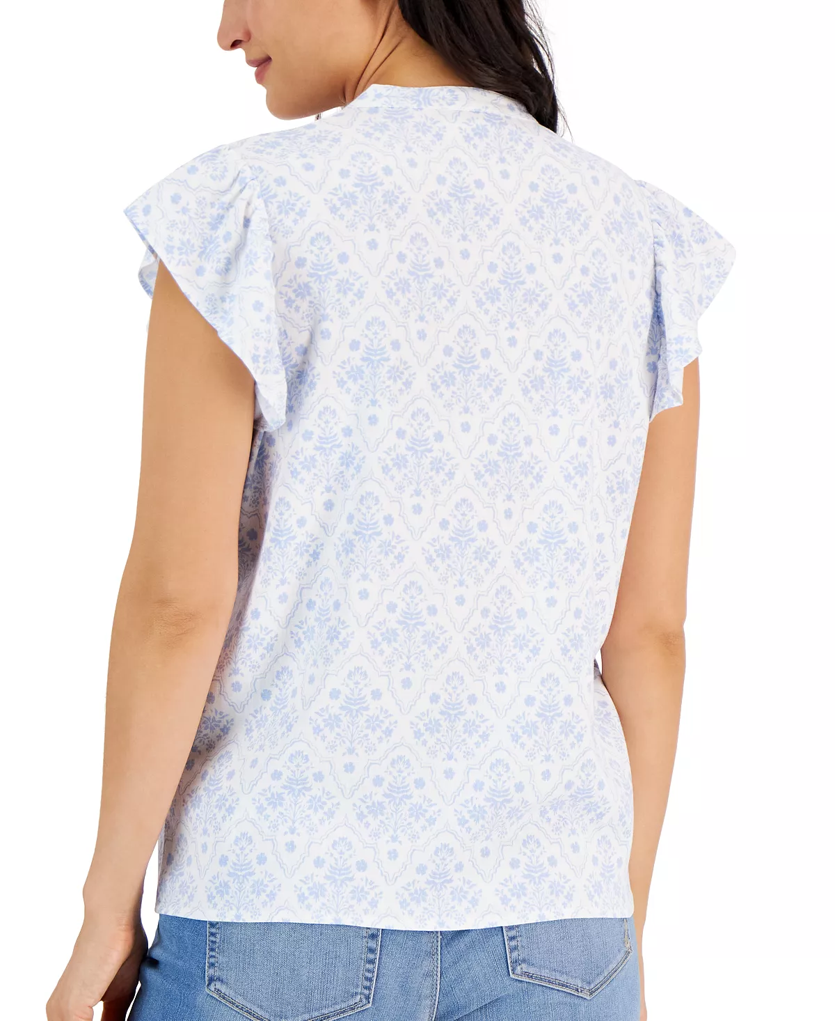 Style & Co Women's Crinkle Gauze Ruffled Sleeve Top, Created For Macy's 3 Style & Co Women's Crinkle Gauze Ruffled Sleeve Top, Created For Macy's - Image 3