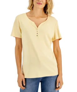 Karen Scott Hort Sleeve Henley Top, Created For Macy's 35 Karen Scott Hort Sleeve Henley Top, Created For Macy's -CeCe cloth-shop 22739370 fpx