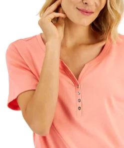 Karen Scott Hort Sleeve Henley Top, Created For Macy's 36 Karen Scott Hort Sleeve Henley Top, Created For Macy's -CeCe cloth-shop 22739384 fpx