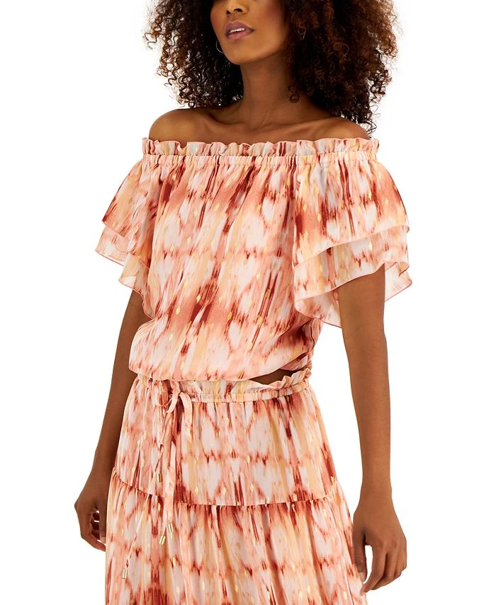 INC International Concepts Women's Foil-Print Off-The-Shoulder Top, Created For Macy's 1 INC International Concepts Women's Foil-Print Off-The-Shoulder Top, Created For Macy's