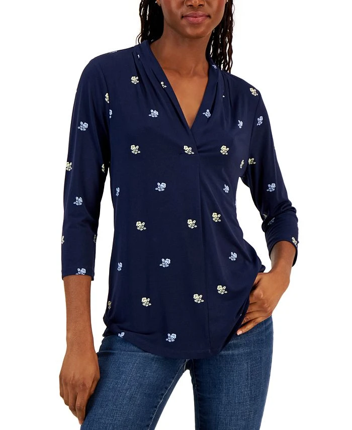 Charter Club Women's Ditsy-Print V-Neck Top, Created For Macy's 1 Charter Club Women's Ditsy-Print V-Neck Top, Created For Macy's