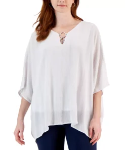 JM Collection Women's Lurex O-Ring Poncho, Created For Macy's -CeCe cloth-shop 22779090 fpx